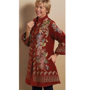 Soft Surroundings Abruzzo Swing Floral Tapestry Jacket in Red Cardinal